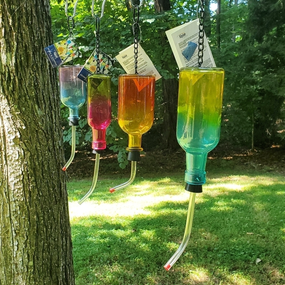 ALPINE Colorful Glass Hummingbird Feeder Yellow Green Blue Home & Garden Accent
